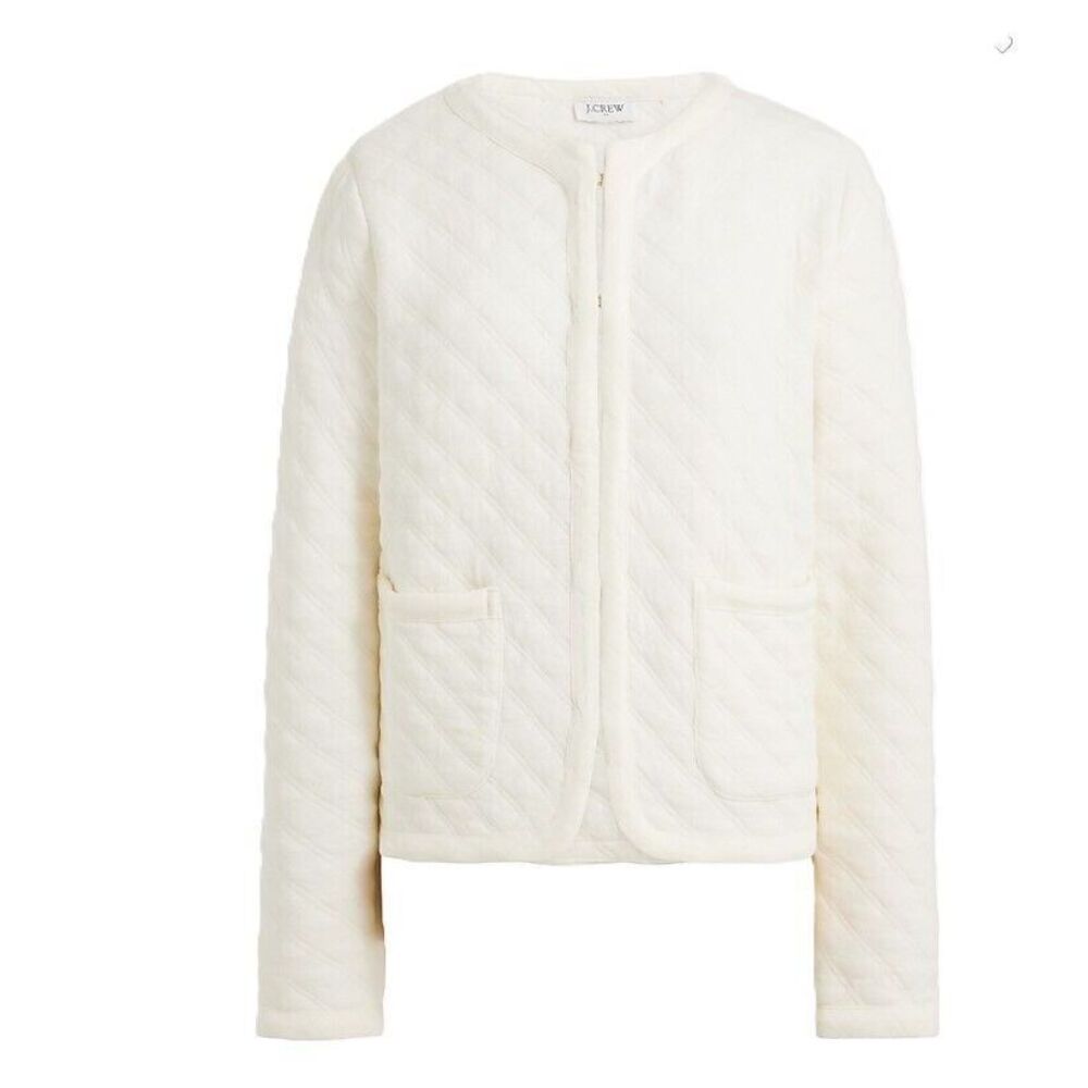 J. Crew Quilted Jacket Womens XS Ivory Blazer Chore Preppy Cotton Blend Textured